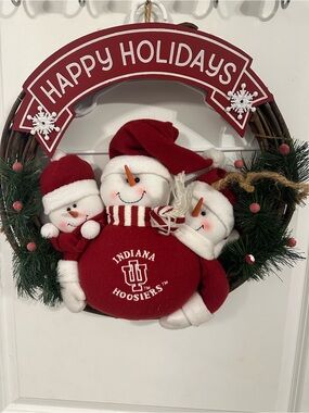 Source Unknown Red and White Indiana Hoosiers Snowman Holiday Wreath
